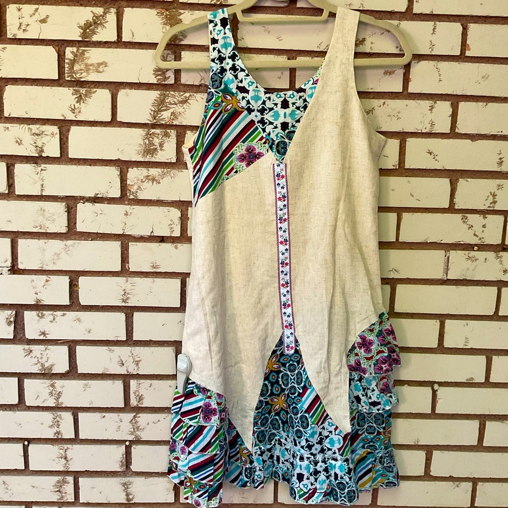 NWT Toi Et Moi Boho Ruffle Mixed Media Print Sleeveless Dress Button Detail M - Picture 5 of 8